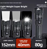 ZHIYU Latarka taktyczna - 2000 lumenów LED Spotlight z zoomem Latarka awaryjna kempingowa - czarna