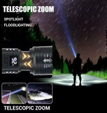 ZHIYU Torcia tattica - Faretto LED da 2000 lumen con zoom Lanterna di emergenza da campeggio - Nero