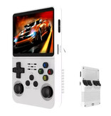 R36S Konsola do gier wideo retro - 64 GB pamięci - 3,5-calowy wyświetlacz IPS - Mini przenośny gamepad - system Linux - biały