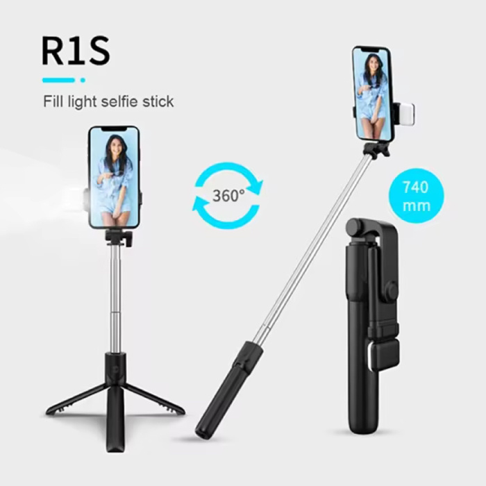 Fomscvka Retractable Selfie Stick - Smartphone Vlog Tripod Selfie Stick - White