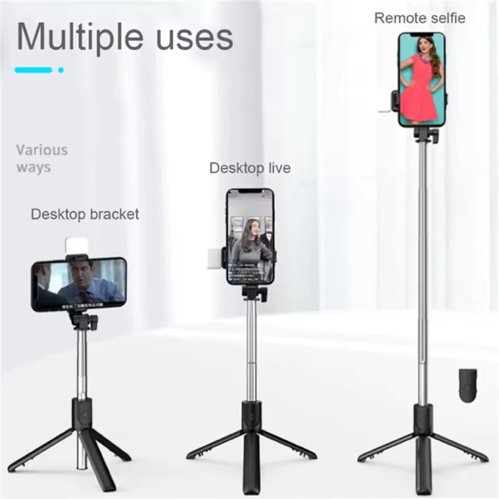 Fomscvka Retractable Selfie Stick - Smartphone Vlog Tripod Selfie Stick - White