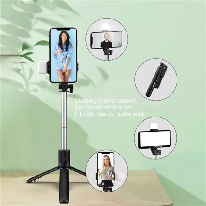 Fomscvka Retractable Selfie Stick - Smartphone Vlog Tripod Selfie Stick - White