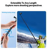 TELESIN Koolstofvezel Selfie Stick 3 Meter - Intrekbare Vlog Statief Monopod Selfiestick - Zwart