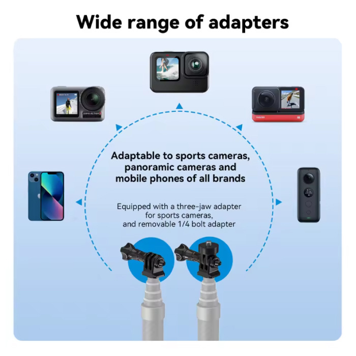 TELESIN Koolstofvezel Selfie Stick 3 Meter - Intrekbare Vlog Statief Monopod Selfiestick - Zwart