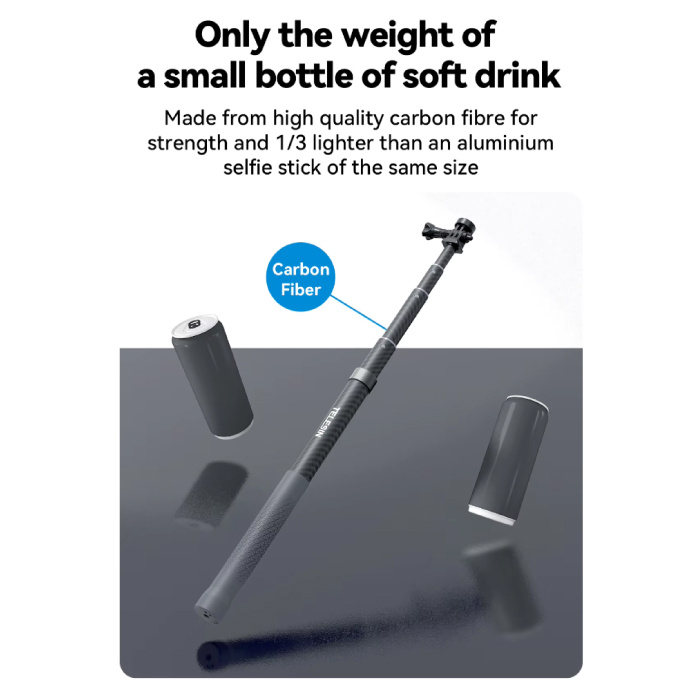 TELESIN Koolstofvezel Selfie Stick 3 Meter - Intrekbare Vlog Statief Monopod Selfiestick - Zwart