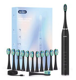 Sejoy Cepillo de dientes eléctrico sónico - 12 cabezales - Resistente al agua IPX7, carga USB, 5 modos - Negro