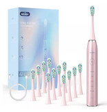 Sejoy Elektrische Tandenborstel Set Sonisch - 12 Opzetborstels - IPX7 Waterdicht USB Opladen 5-modi - Roze