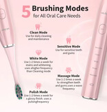 Sejoy Cepillo de dientes eléctrico sónico - 12 cabezales - Resistente al agua IPX7, carga USB, 5 modos - Blanco