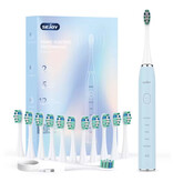 Sejoy Brosse à dents électrique Sonic - 12 têtes de brosse - Étanchéité IPX7 - Chargement USB - 5 modes - Bleu