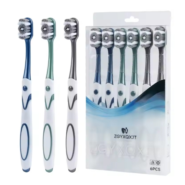 Stuff Certified® Zestaw 6 szczoteczek do zębów dla dorosłych - czarny, niebieski, zielony