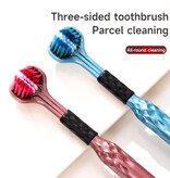 Stuff Certified® 2er-Pack Zahnbürstenset 3-seitig - Ideales Winkeldesign - Bürste für erhöhten Zungenbelag - Blau Pink
