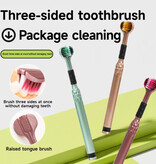 Stuff Certified® 2er-Pack Zahnbürstenset 3-seitig - Ideales Winkeldesign - Bürste für erhöhten Zungenbelag - Blau Pink