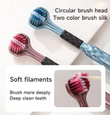 Stuff Certified® 2er-Pack Zahnbürstenset 3-seitig - Ideales Winkeldesign - Bürste für erhöhten Zungenbelag - Blau Pink