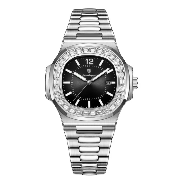 Luxury Square Quartz Watch - 3 ATM Waterproof Luminous Men's Watch Stainless Steel - Silver Black