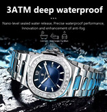 Poedagar Orologio al quarzo quadrato di lusso - Orologio da uomo luminoso impermeabile 3 ATM in acciaio inossidabile - Argento bianco