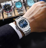 Poedagar Orologio al quarzo quadrato di lusso - Orologio da uomo luminoso impermeabile 3 ATM in acciaio inossidabile - Argento bianco