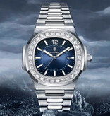 Poedagar Orologio al quarzo quadrato di lusso - Orologio da uomo luminoso impermeabile 3 ATM in acciaio inossidabile - Argento bianco