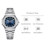 Poedagar Orologio al quarzo quadrato di lusso - Orologio da uomo luminoso impermeabile 3 ATM in acciaio inossidabile - Argento bianco