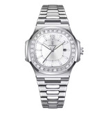 Poedagar Luxury Square Quartz Watch - 3 ATM Waterproof Luminous Men's Watch Stainless Steel - Silver White