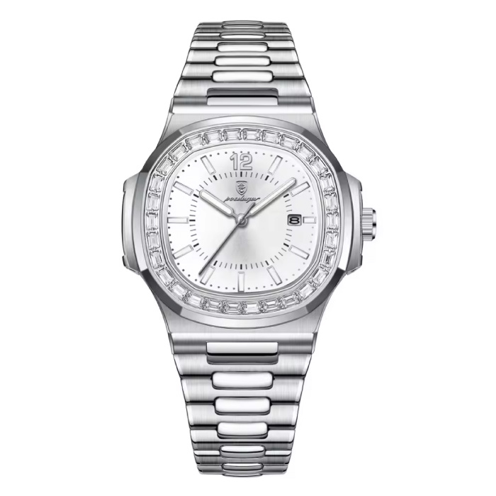 Luxury Square Quartz Watch - 3 ATM Waterproof Luminous Men's Watch Stainless Steel - Silver White