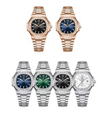 Poedagar Luxury Square Quartz Watch - 3 ATM Waterproof Luminous Men's Watch Stainless Steel - Silver Blue