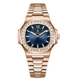 Poedagar Montre à quartz carrée de luxe pour homme, étanche jusqu'à 3 ATM, lumineuse, en acier inoxydable, or rose et bleu