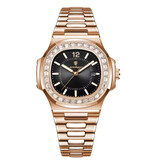 Poedagar Luxury Square Quartz Watch - 3 ATM Waterproof Luminous Men's Watch Stainless Steel - Rose Gold Black