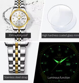 OLEVS Reloj de cuarzo de lujo 5526 - Resistente al agua hasta 3 ATM para mujer - Dorado