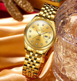 OLEVS Reloj de cuarzo de lujo 5526 - Resistente al agua hasta 3 ATM para mujer - Dorado