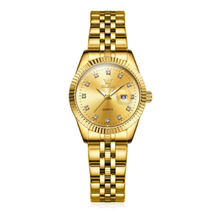 Reloj de cuarzo de lujo 5526 - Resistente al agua hasta 3 ATM para mujer - Dorado