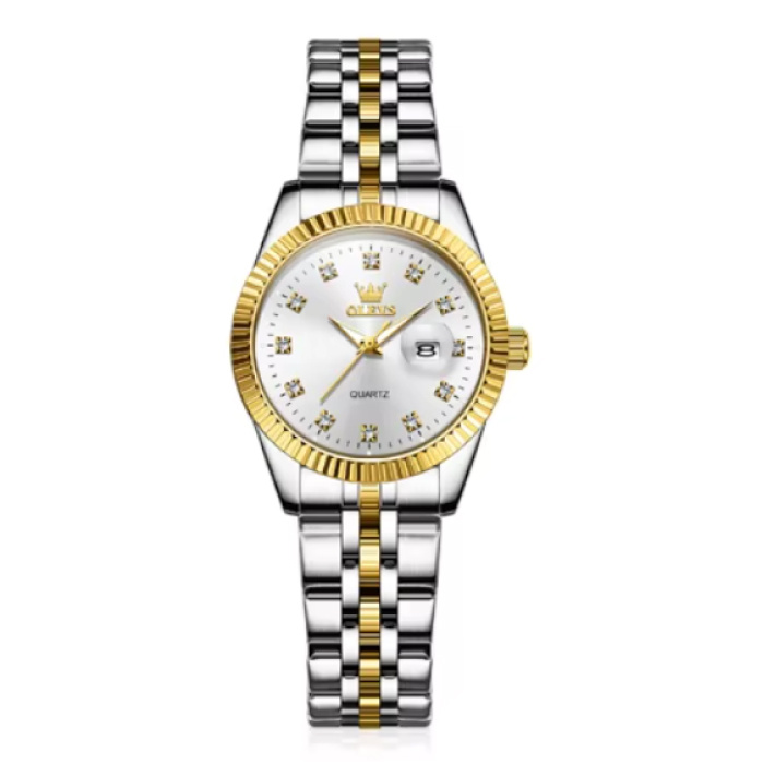 Reloj de cuarzo de lujo 5526 - Resistente al agua hasta 3 ATM para mujer - Dorado y blanco