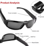 Stuff Certified® Videocámara con gafas de sol - Cámara DVR con grabadora de vídeo HD 1080p - Negra