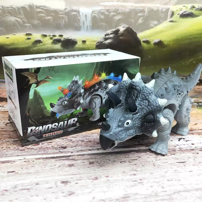 Stuff Certified® Electric Toy Dinosaur - Triceratops Dino Robot - Gray