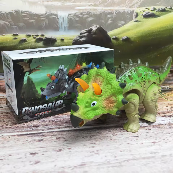 Stuff Certified® Electric Toy Dinosaur - Triceratops Dino Robot - Green