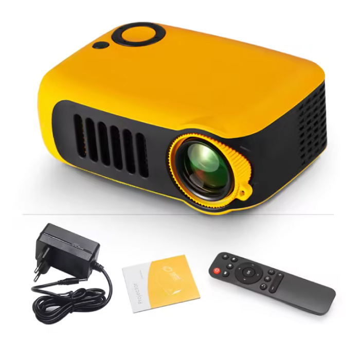 Miniproyector A2000 - 1000 lúmenes - Duplicador de pantalla - Reproductor multimedia doméstico - Amarillo