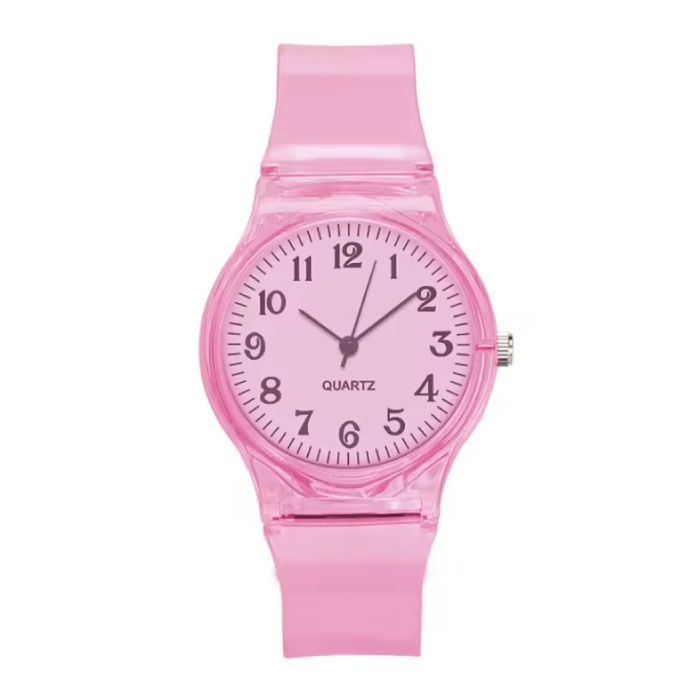 Montre Jelly pour femme - Mouvement à quartz - Bracelet en silicone - Rose