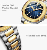 Poedagar Montre à quartz carrée de luxe – Étanche jusqu'à 3 ATM – Lumineuse – Unisexe – Acier inoxydable – Or et bleu