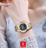 Poedagar Montre à quartz carrée de luxe – Étanche jusqu'à 3 ATM – Lumineuse – Unisexe – Acier inoxydable – Or et bleu