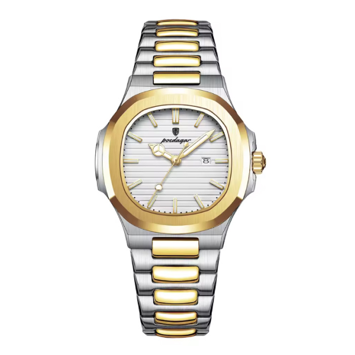Luxury Square Quartz Watch - 3 ATM Waterproof Luminous Men Women Unisex Stainless Steel - Gold White