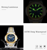 Poedagar Orologio al quarzo quadrato di lusso - Impermeabile 3 ATM, luminoso, da uomo, da donna, unisex, in acciaio inossidabile - Oro verde