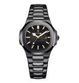 Poedagar Luxury Square Quartz Watch - 3 ATM Waterproof Luminous Men Women Unisex Stainless Steel - Gold