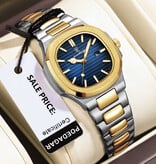 Poedagar Luxe Vierkant Kwarts Horloge - 3 ATM Waterdicht Lichtgevend Heren Dames Unisex Roestvrij Staal - Zilver Blauw