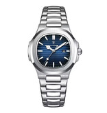 Poedagar Luxury Square Quartz Watch - 3 ATM Waterproof Luminous Men Women Unisex Stainless Steel - Silver Blue