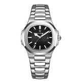 Poedagar Luxury Square Quartz Watch - 3 ATM Waterproof Luminous Men Women Unisex Stainless Steel - Silver Black