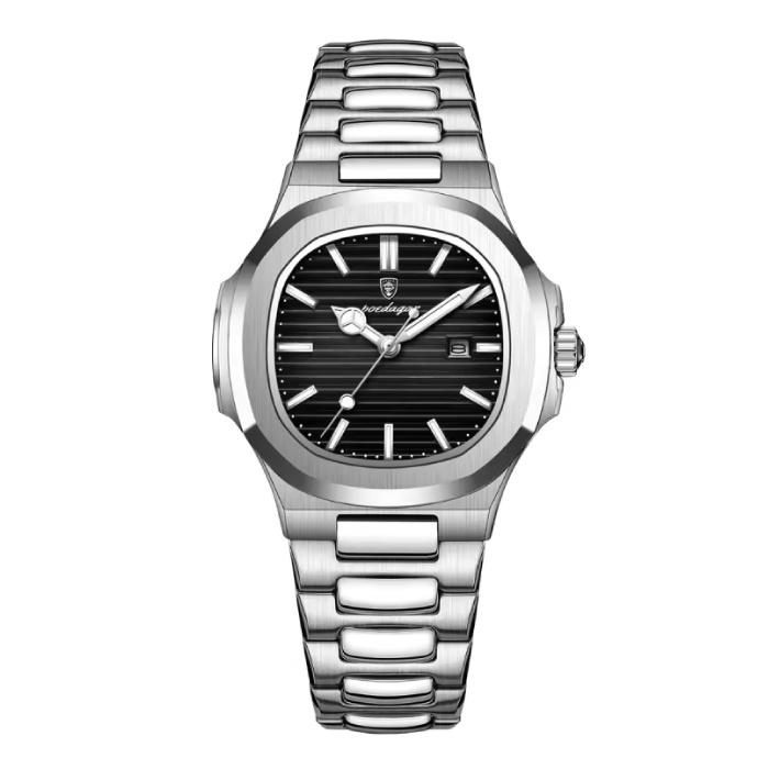 Luxury Square Quartz Watch - 3 ATM Waterproof Luminous Men Women Unisex Stainless Steel - Silver Black