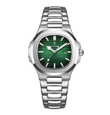 Poedagar Orologio al quarzo quadrato di lusso - Impermeabile 3 ATM, luminoso, da uomo, da donna, unisex, in acciaio inossidabile - Argento verde