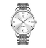 Poedagar Luxury Sports Quartz Watch - 3 Bar Waterproof Luminous Men's Watch Stainless Steel - Silver White