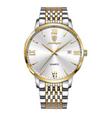 Poedagar Luxury Sports Quartz Watch - 3 Bar Waterproof Luminous Men's Watch Stainless Steel - Gold White