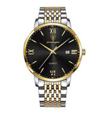 Poedagar Orologio sportivo di lusso al quarzo - Orologio da uomo luminoso impermeabile a 3 bar in acciaio inossidabile - Oro nero