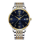 Poedagar Montre de sport à quartz de luxe pour homme, étanche jusqu'à 3 bars, lumineuse, en acier inoxydable, couleur or et bleu